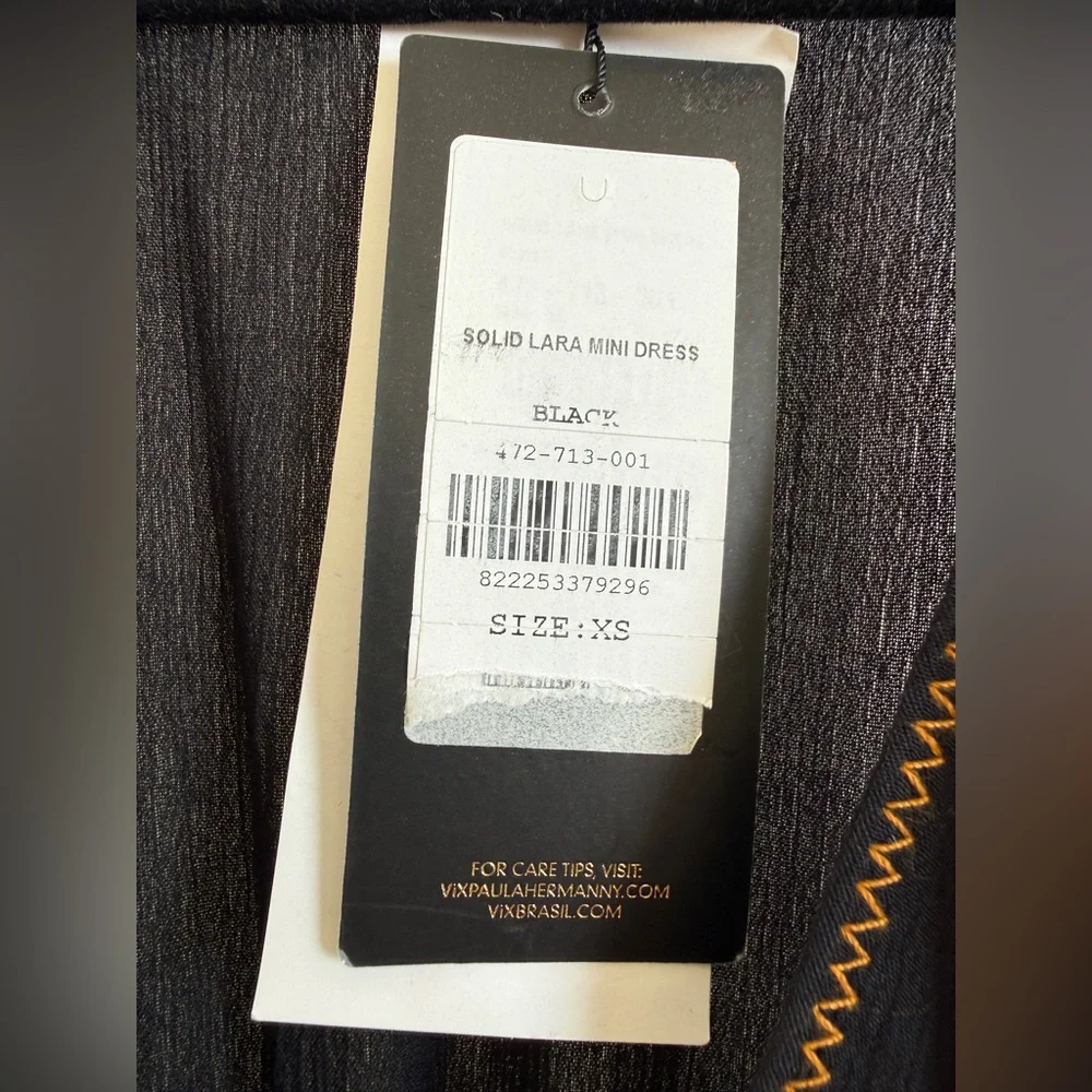 ViX Black Mini Dress Long Sleeve Deep V Waist Detail Resort Luxury NWT Size XS - Picture 13 of 15